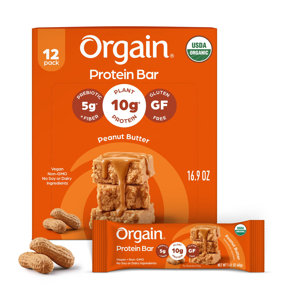 Organic Vegan 10g Protein Bars Peanut Butter 12 Pk D5129