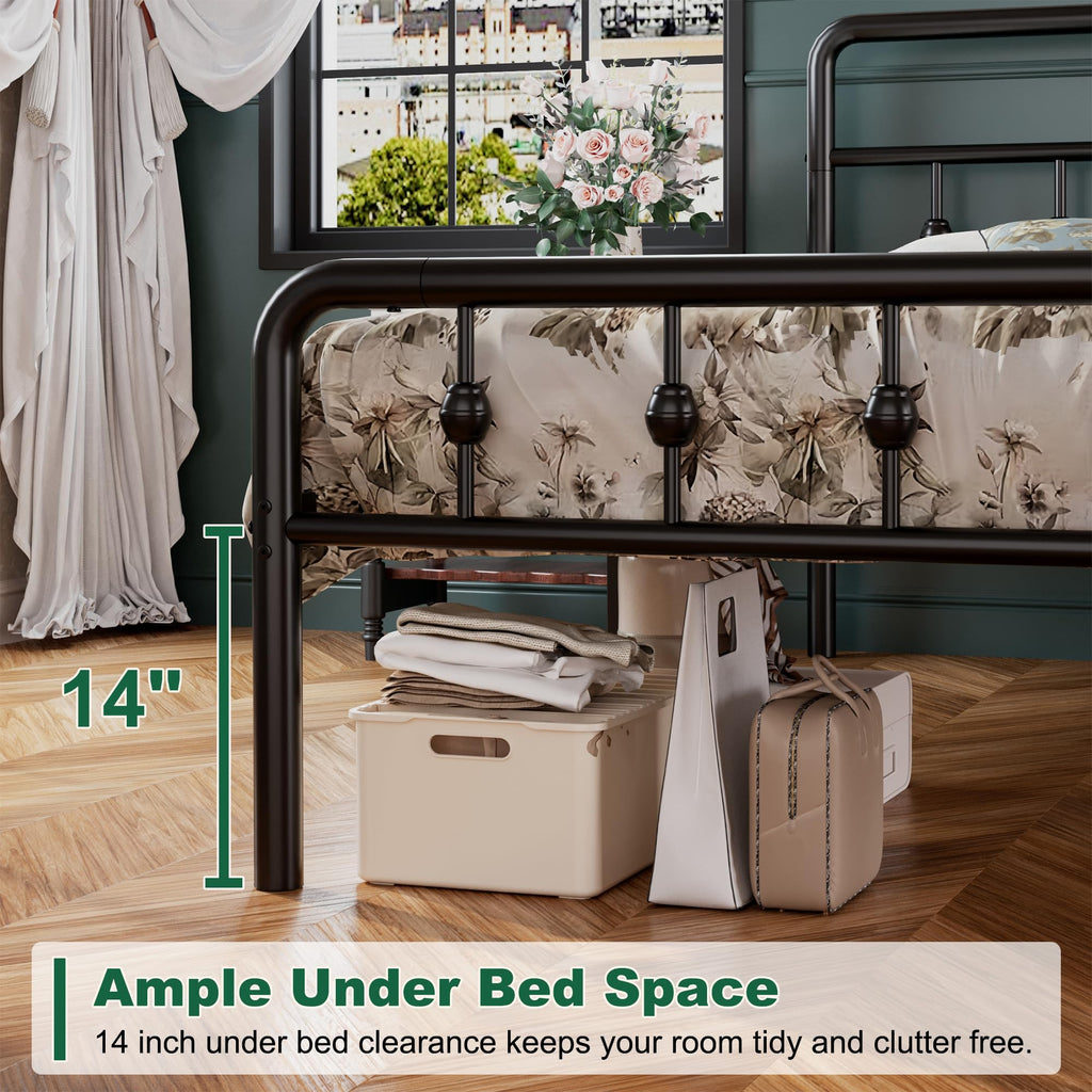 16 Inch Twin Metal Platform Bed with Headboard and Footboard Z334