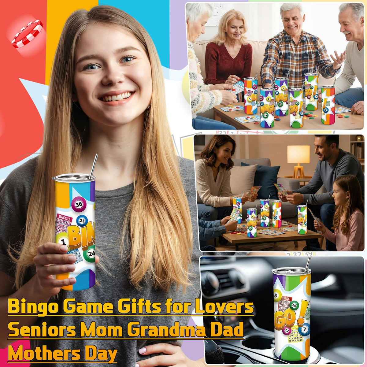 6 Packs 20 oz Bingo Tumbler Cups R4902
