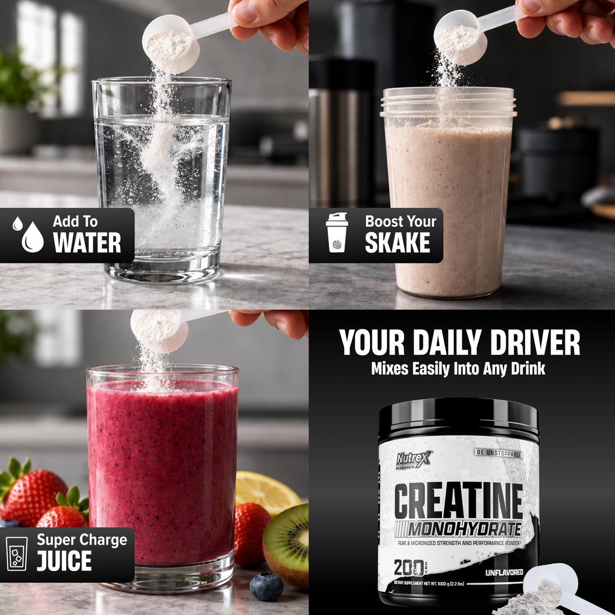 Micronized Creatine Monohydrate Powder 200 Servings 1KG Unflavored V266