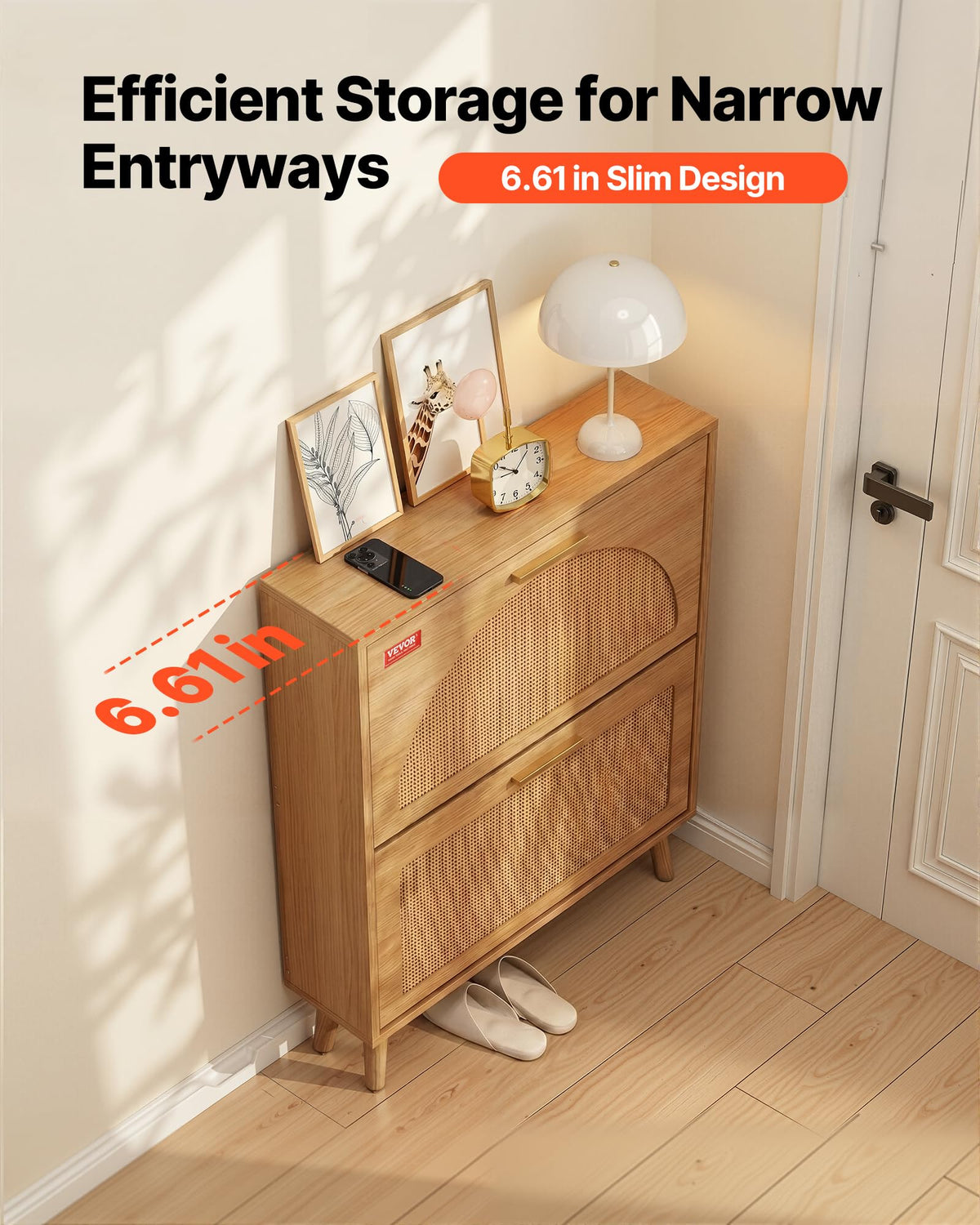 2 Flip Drawers Rattan Shoe Storage Cabinet S561