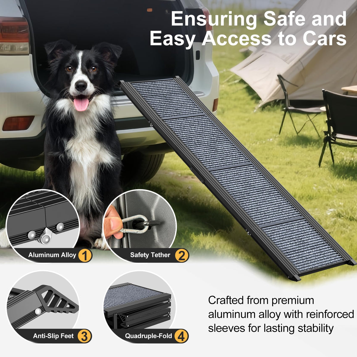 63" L × 17" W Lightweight Foldable Dog Ramp F951