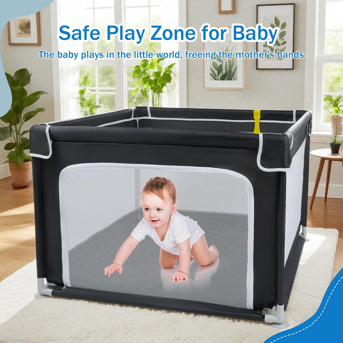 Baby Playpen with Mesh and Anti-Slip Base D545