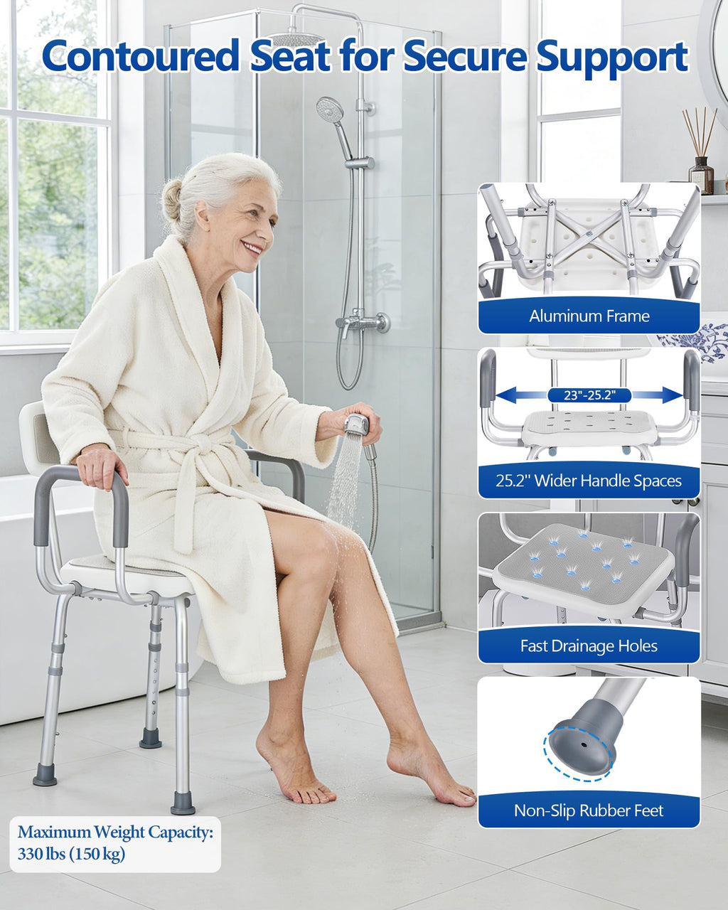 Height Adjustable Shower Chair with Back and Arms M994887