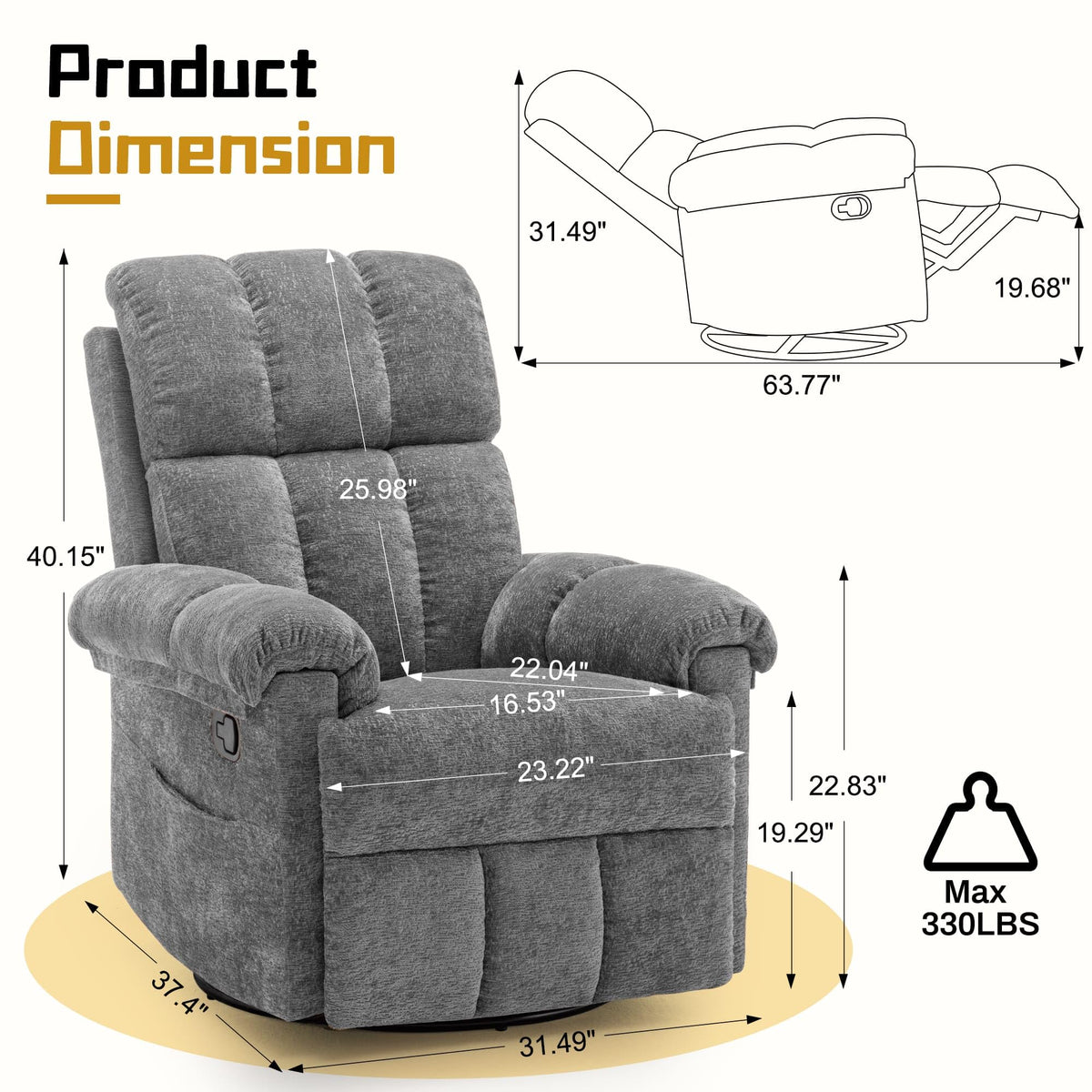 Grey Chenille Swivel Rocker Recliner Chair H455230