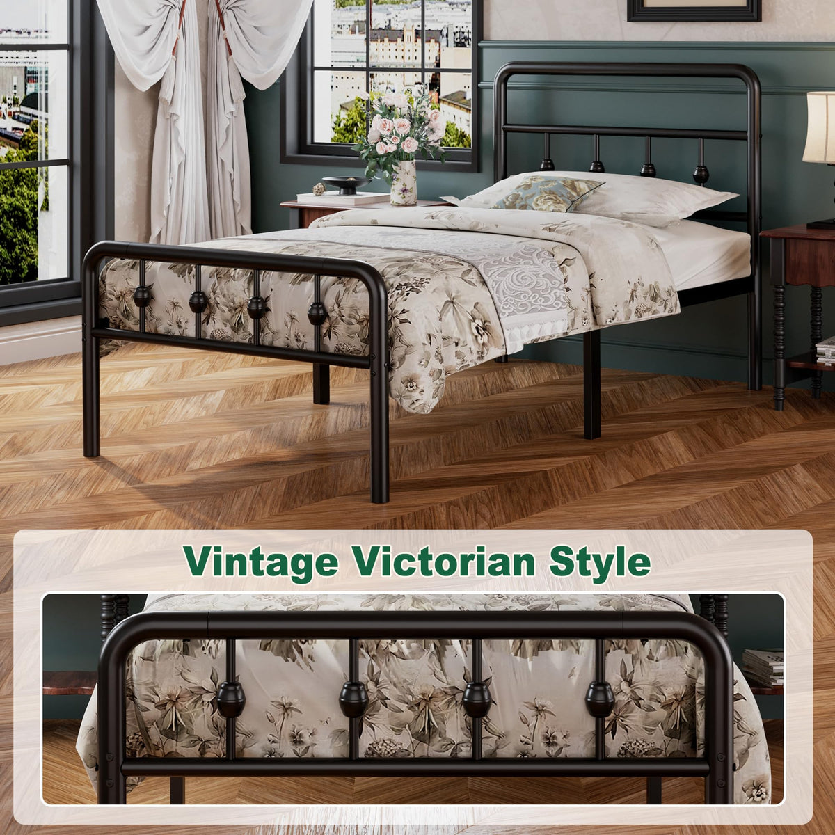 16 Inch Twin Metal Platform Bed with Headboard and Footboard Z334