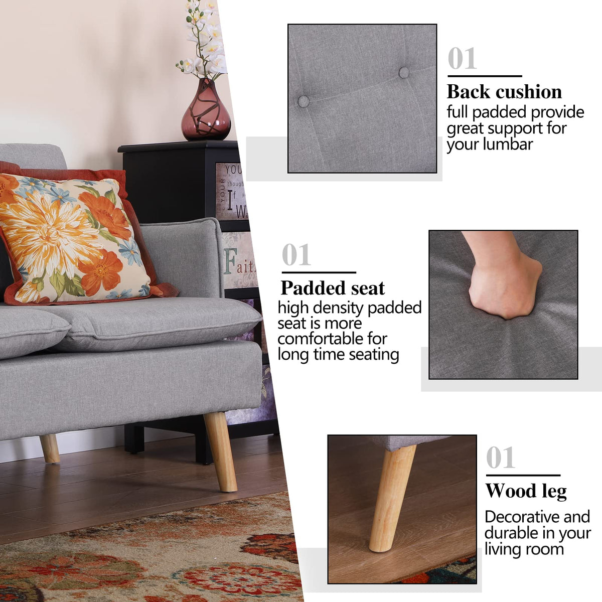 52" Light Gray Loveseat Sofa Y766