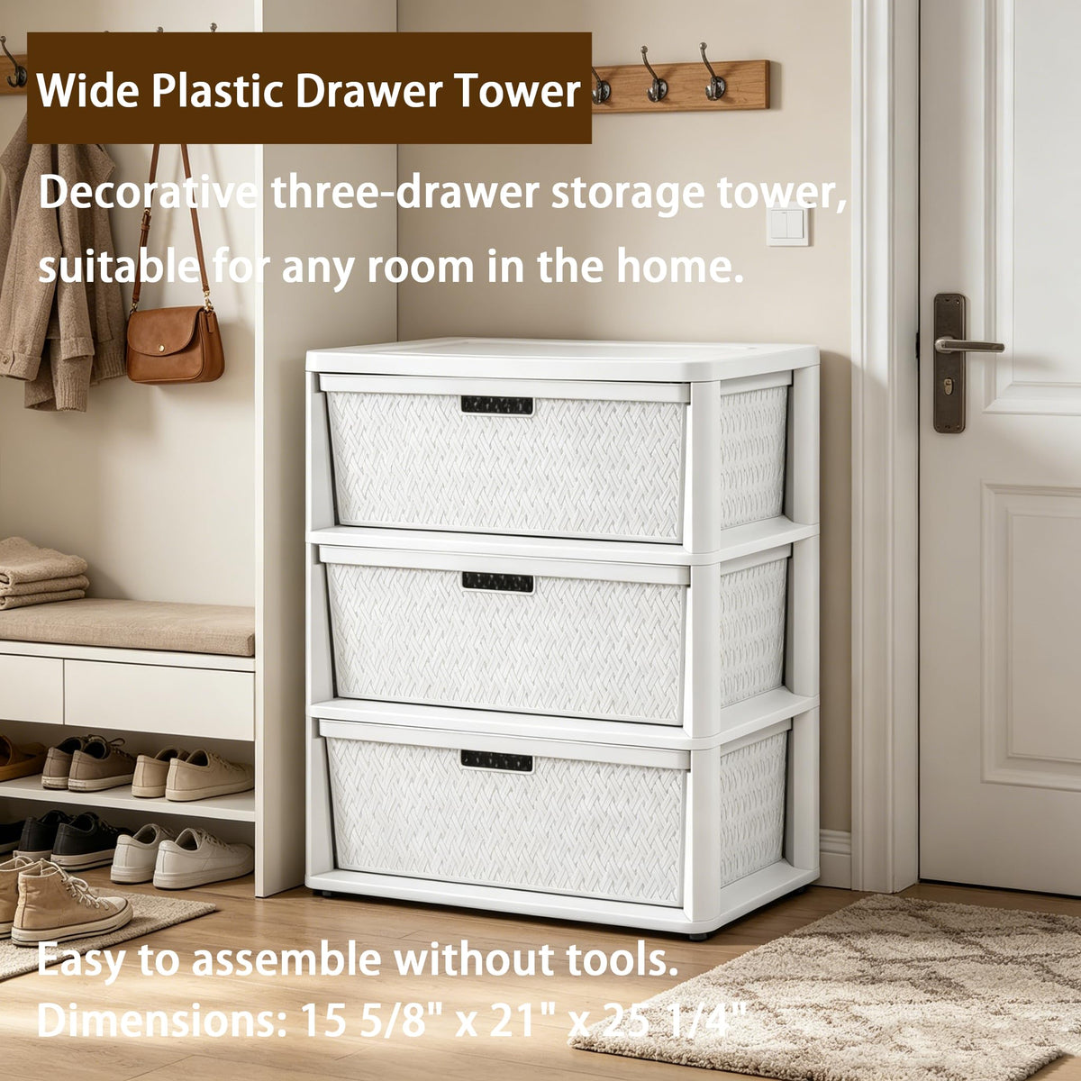 White 3 Drawer Plastic Storage Organizer W90321