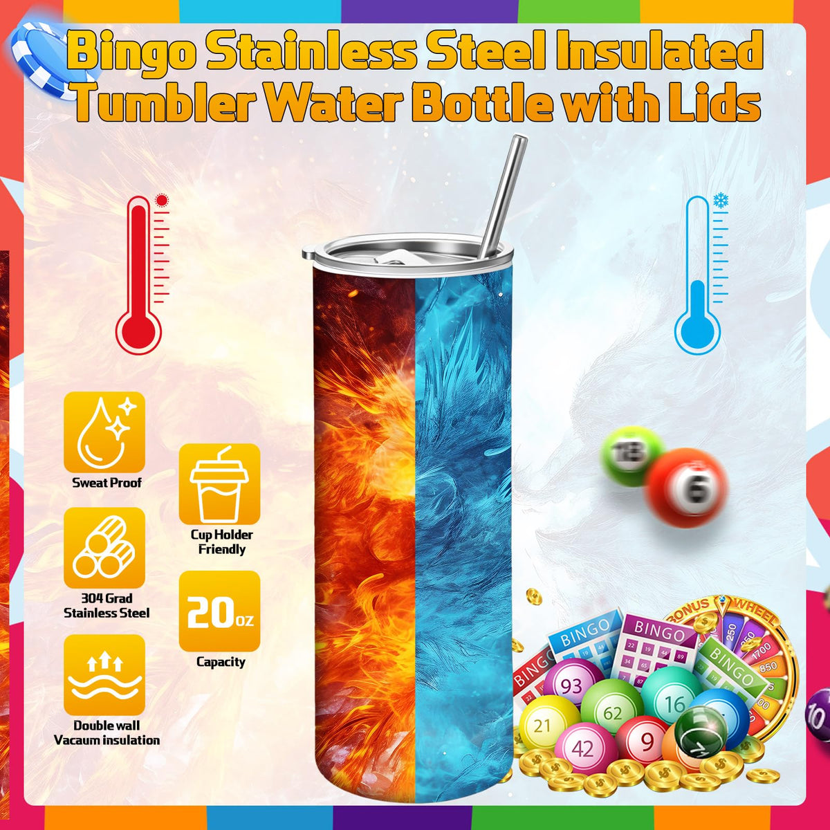 6 Packs 20 oz Bingo Tumbler Cups R4902