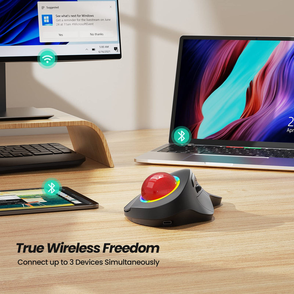 Wireless Ergonomic RGB Trackball Mouse F942552