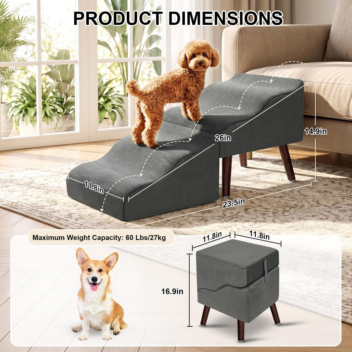 Foldable Pet Steps & Ottoman S840