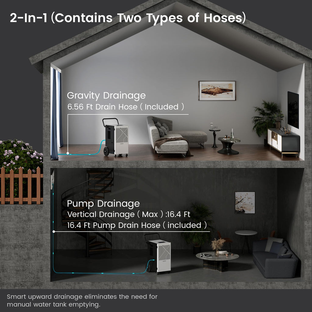 155 Pints Commercial Dehumidifier with Pump, Drain Hose and Washable Filter A120859