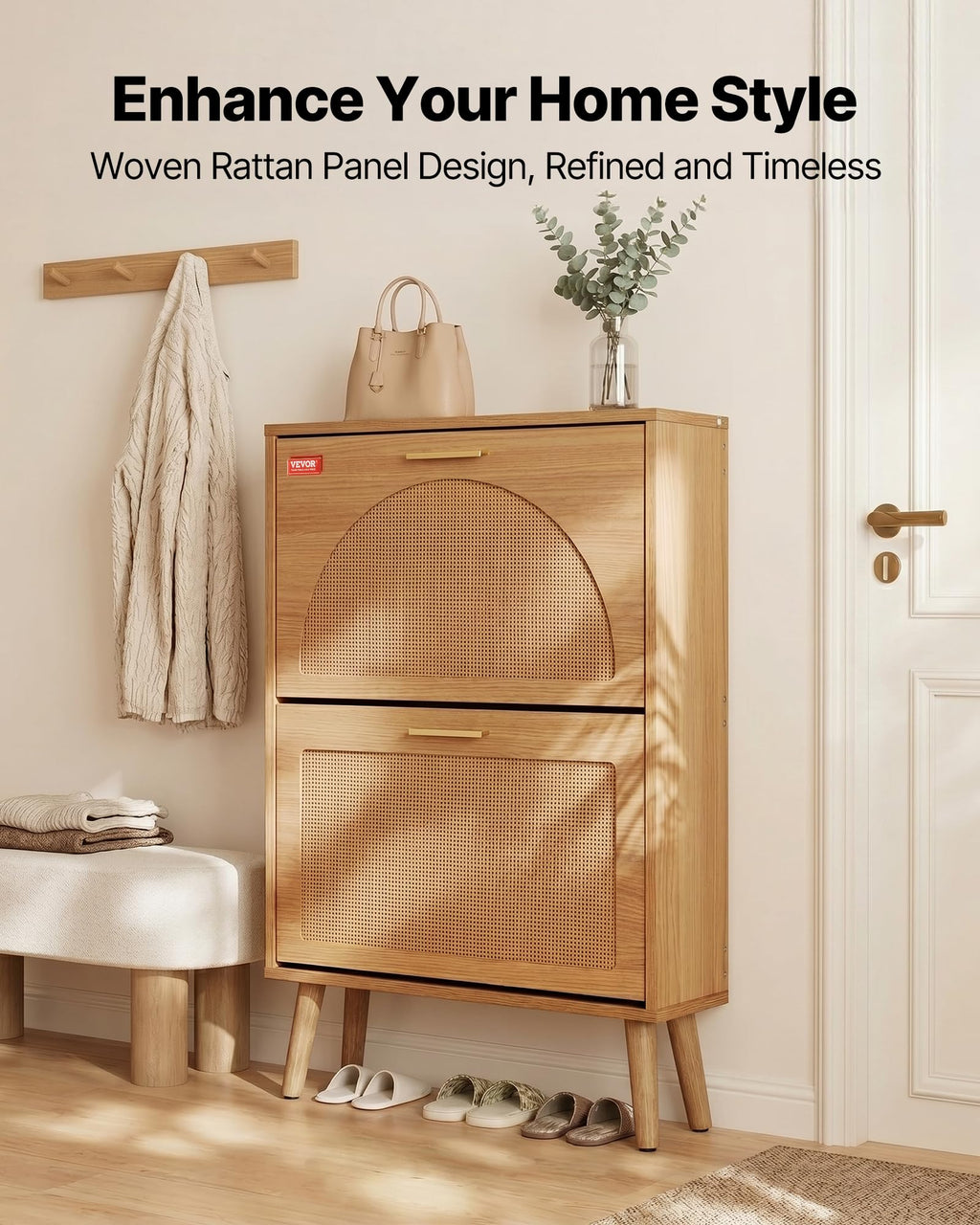 2 Flip Drawers Rattan Shoe Storage Cabinet S561