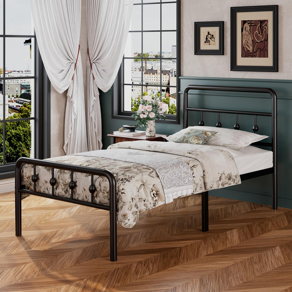 16 Inch Twin Metal Platform Bed with Headboard and Footboard Z334