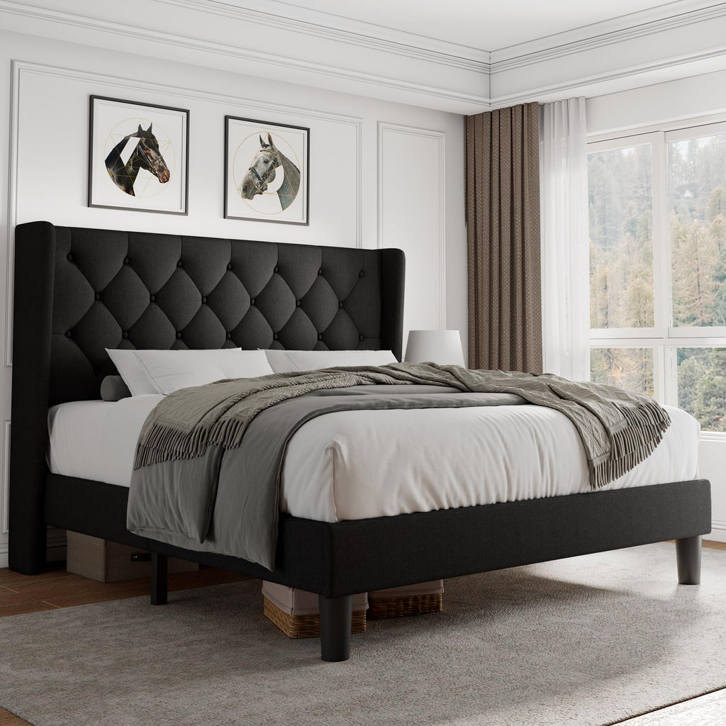 Queen Size Upholstered Platform Bed Frame with Tufted Headboard L517868