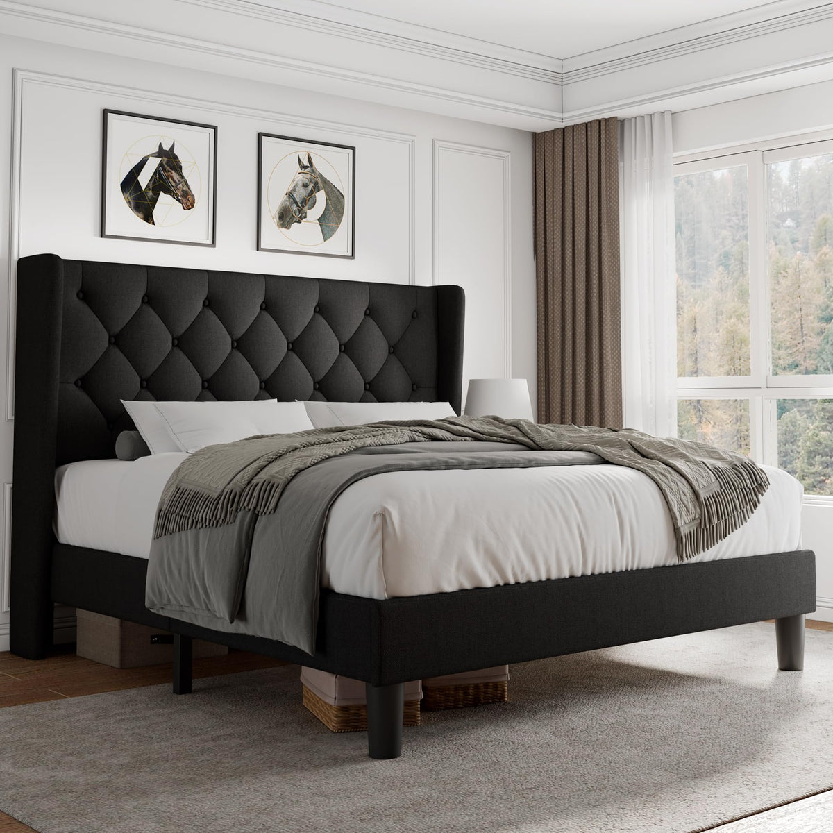 Queen Size Upholstered Platform Bed Frame with Tufted Headboard L517868