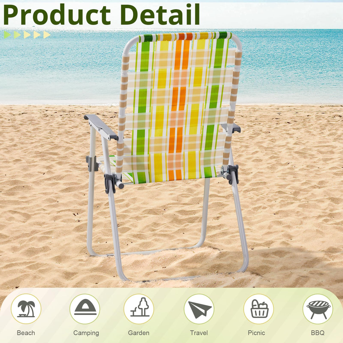 Set of 2 Webbed Folding Beach Chairs Yellow & Green P88566