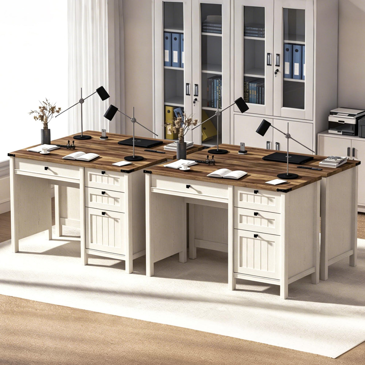 White Desk with Outlets & File Drawer C42962