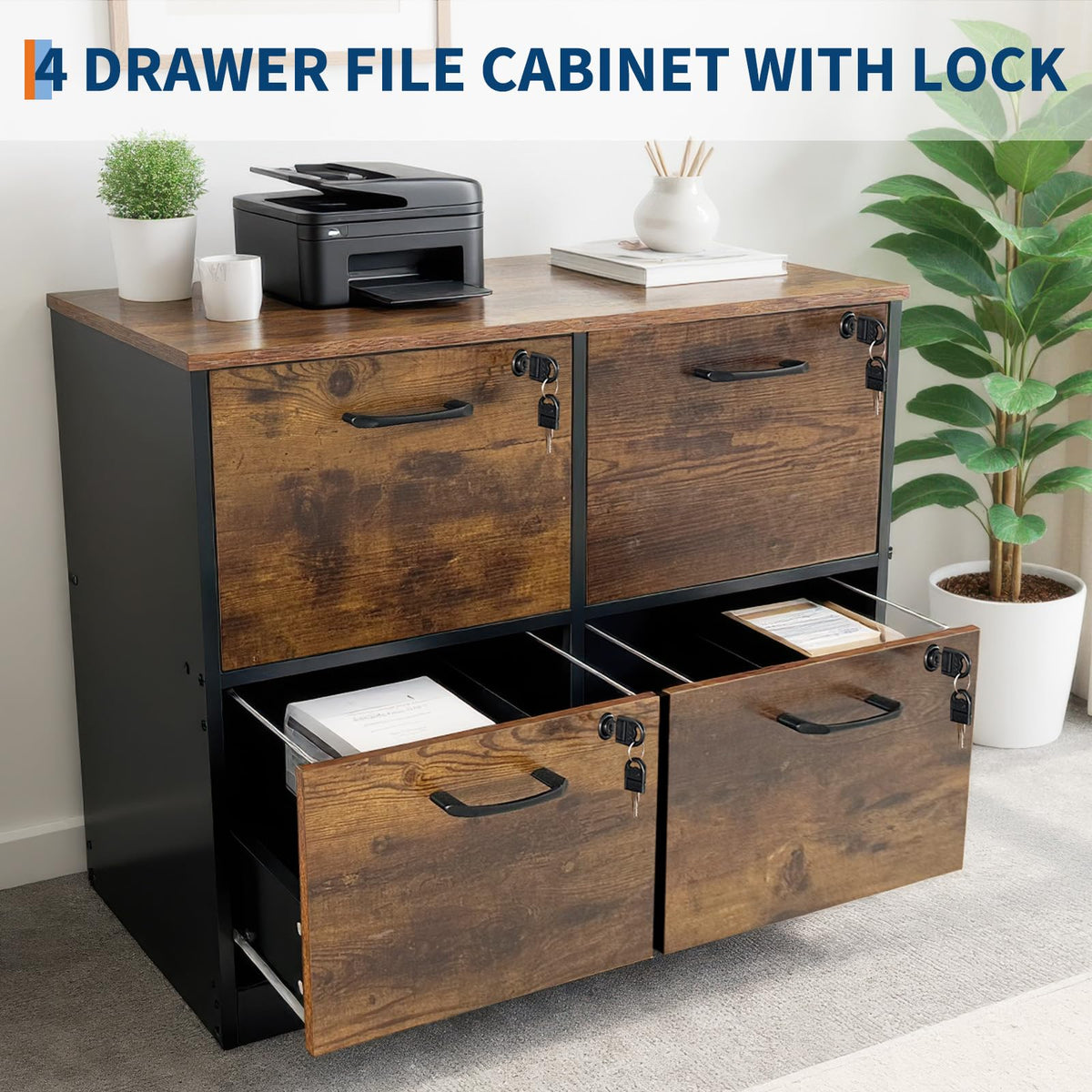 4 Drawer Wood File Cabinet with Lock K3285