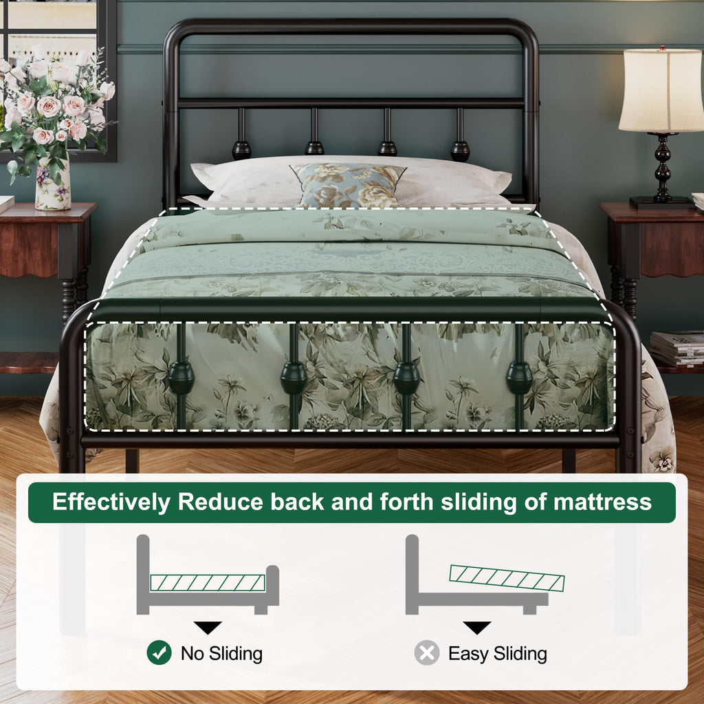16 Inch Twin Metal Platform Bed with Headboard and Footboard Z334