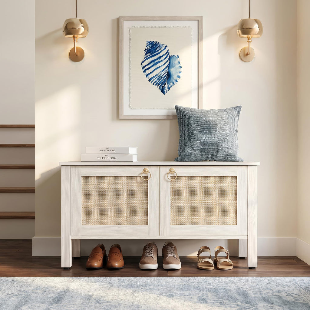 Rattan Storage Bench with 2 Safety Hinges R819781