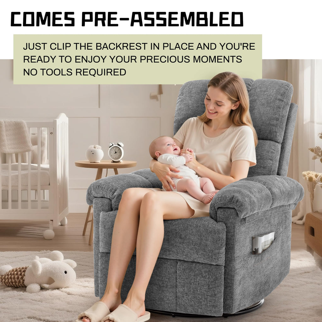 Grey Chenille Swivel Rocker Recliner Chair H455230