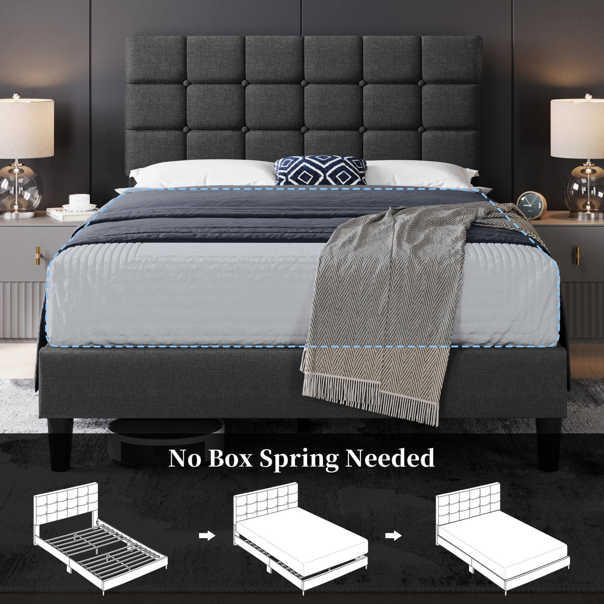 Full Size Upholstered Tufted Bed Frame with Headboard A8529