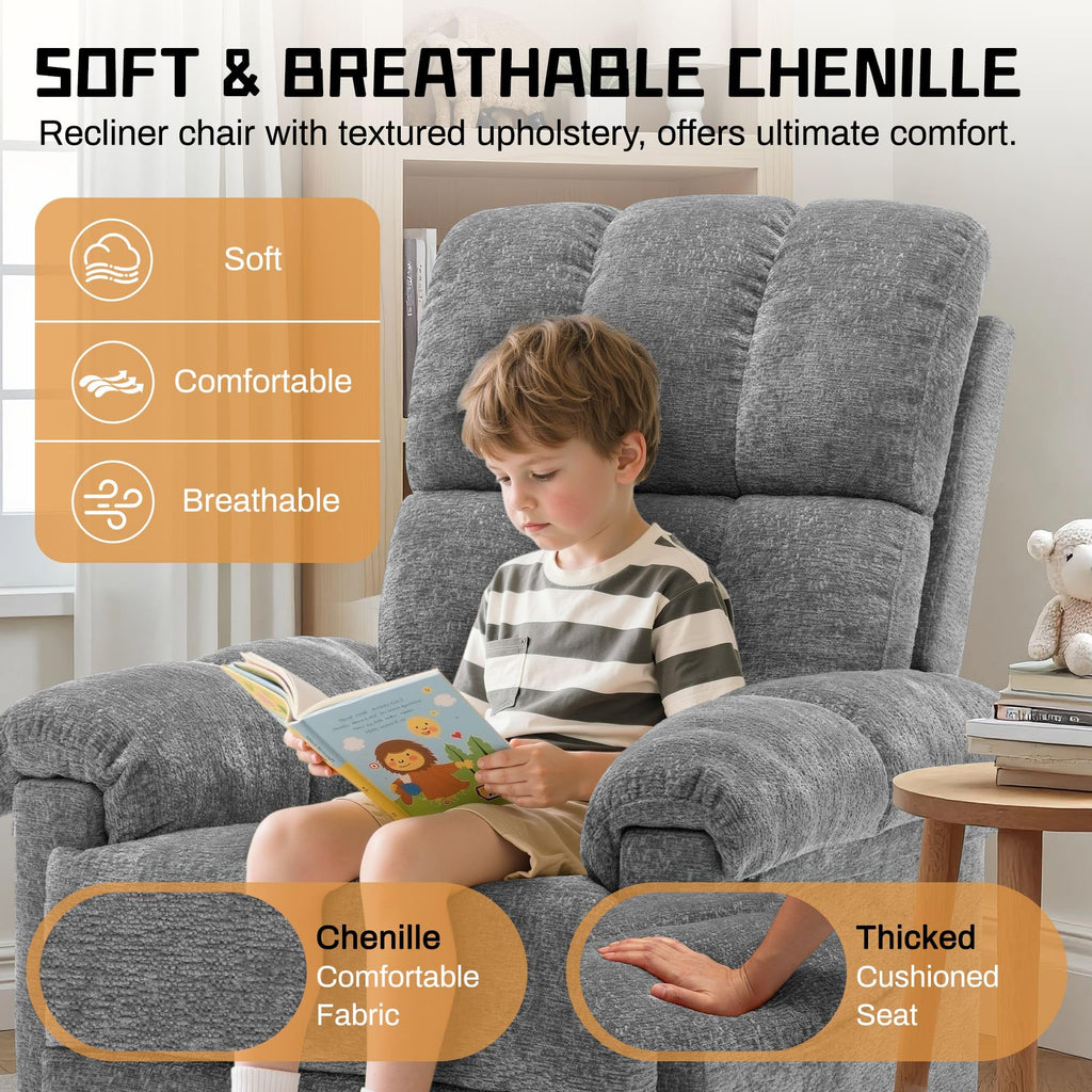 Grey Chenille Swivel Rocker Recliner Chair H455230