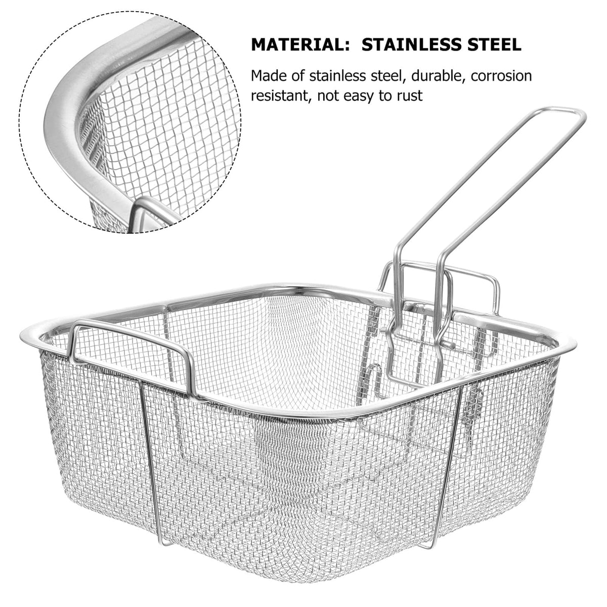 8 Inch Square Stainless Steel Wire Fry Basket with Folding Handle B9443