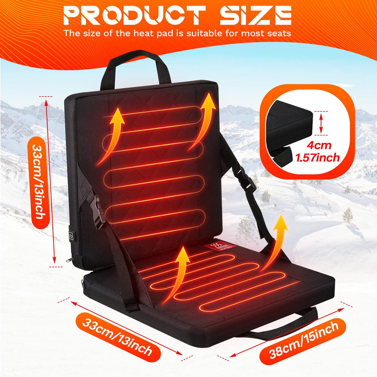 2 Pcs Portable Heated Seat Cushion 3 Level Adjustable Foldable S4769