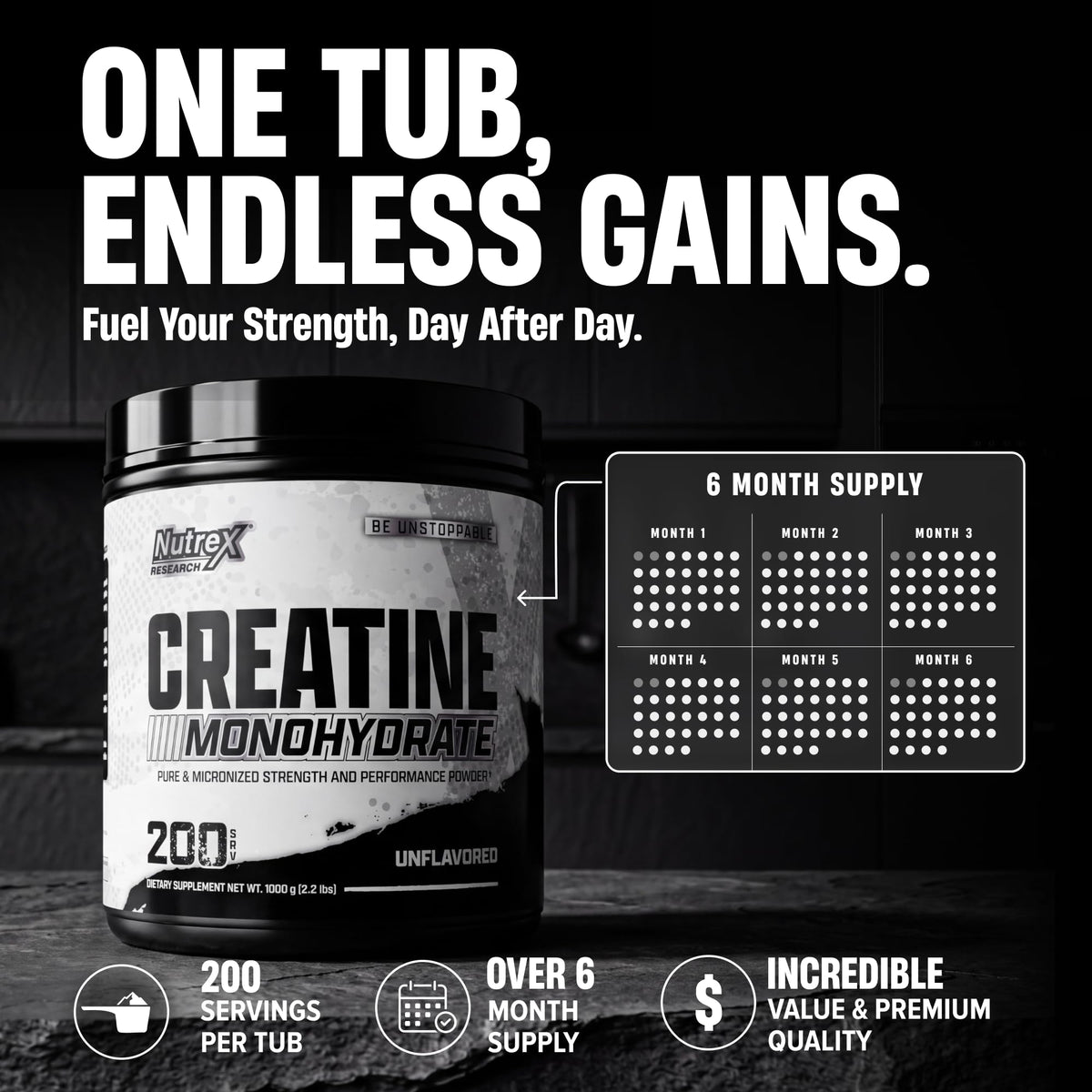 Micronized Creatine Monohydrate Powder 200 Servings 1KG Unflavored V266