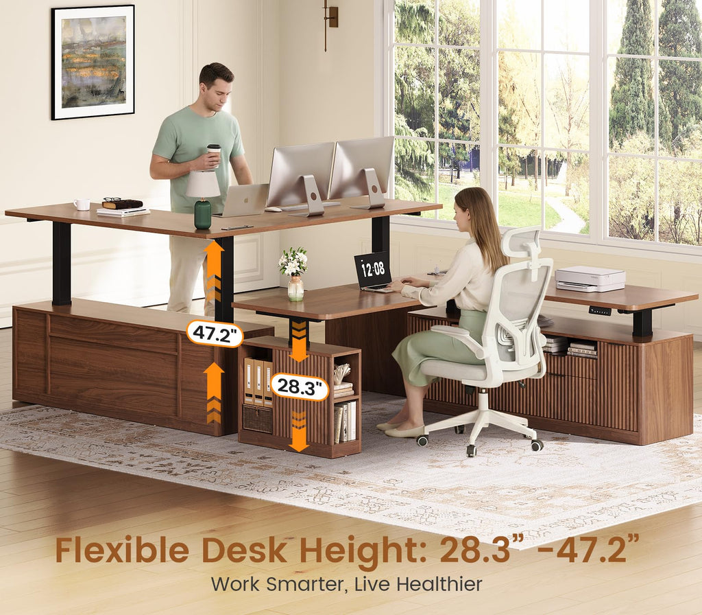 L Shaped Electric Standing Desk with 4 Drawers Q464