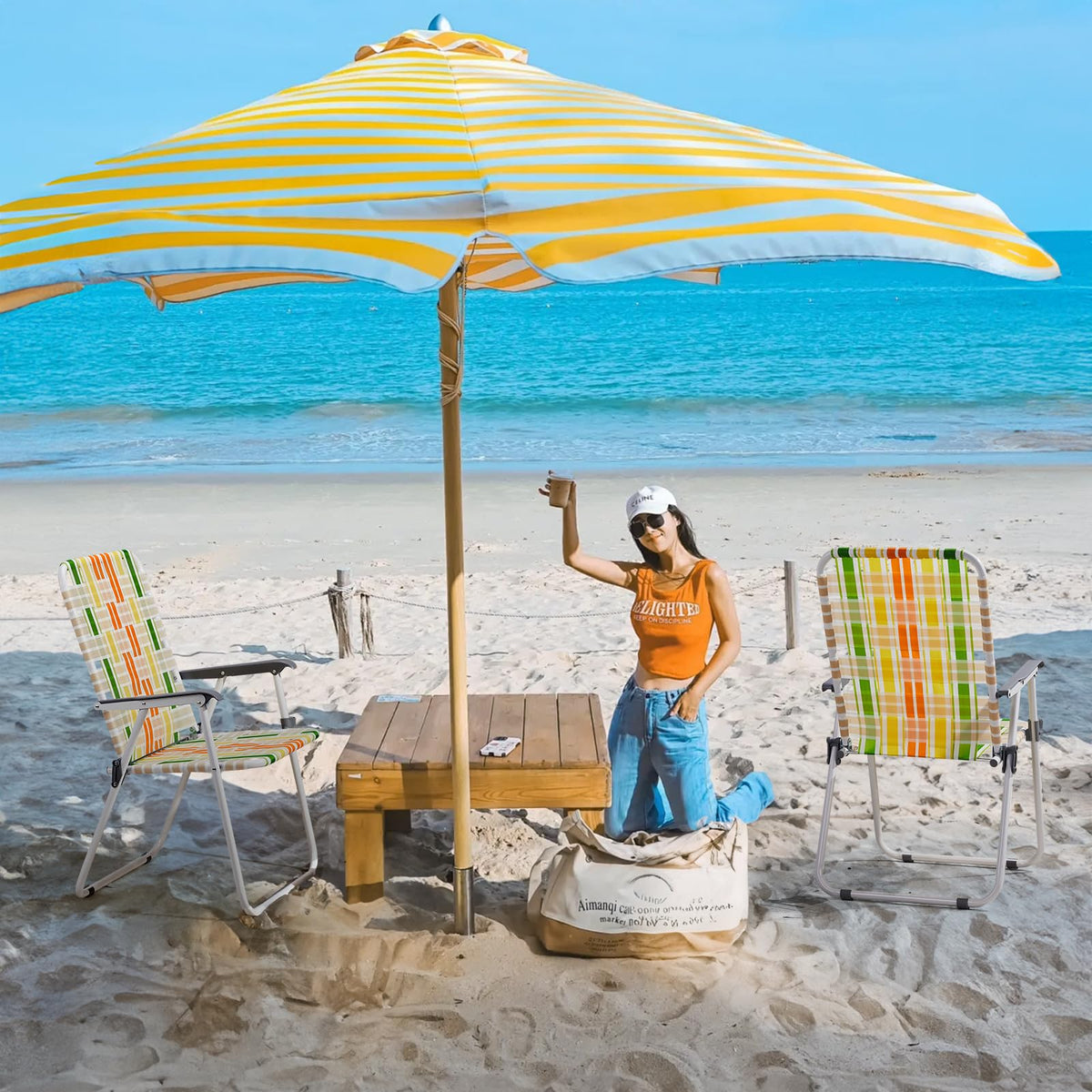 Set of 2 Webbed Folding Beach Chairs Yellow & Green P88566
