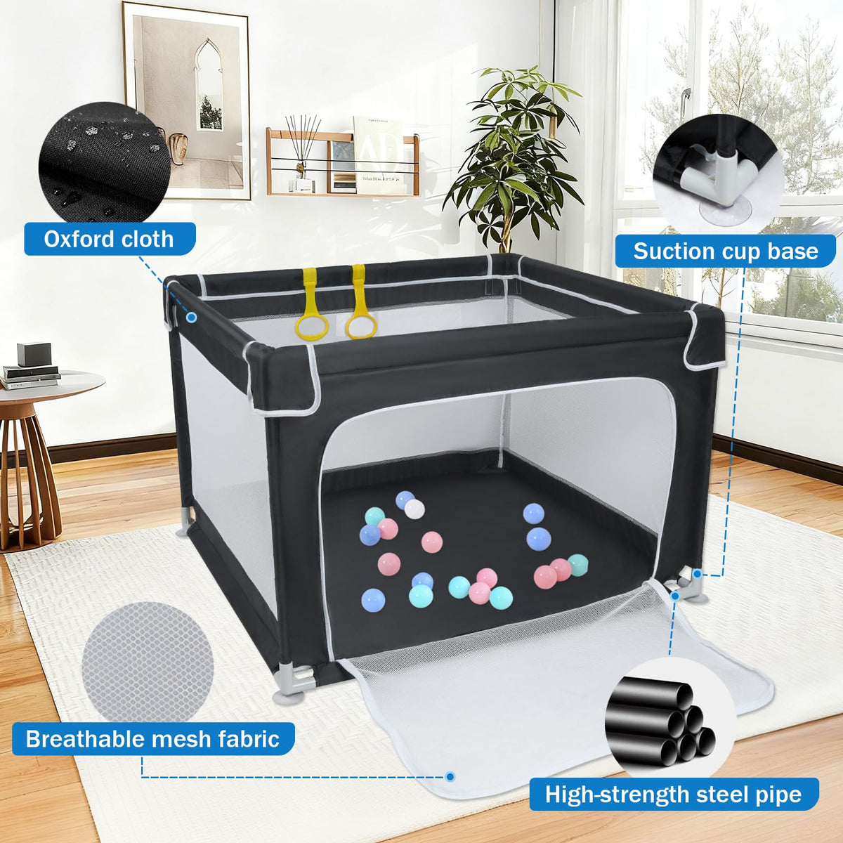 Baby Playpen with Mesh and Anti-Slip Base D545