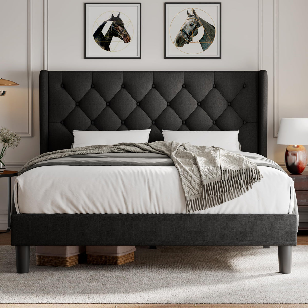 Queen Size Upholstered Platform Bed Frame with Tufted Headboard L517868