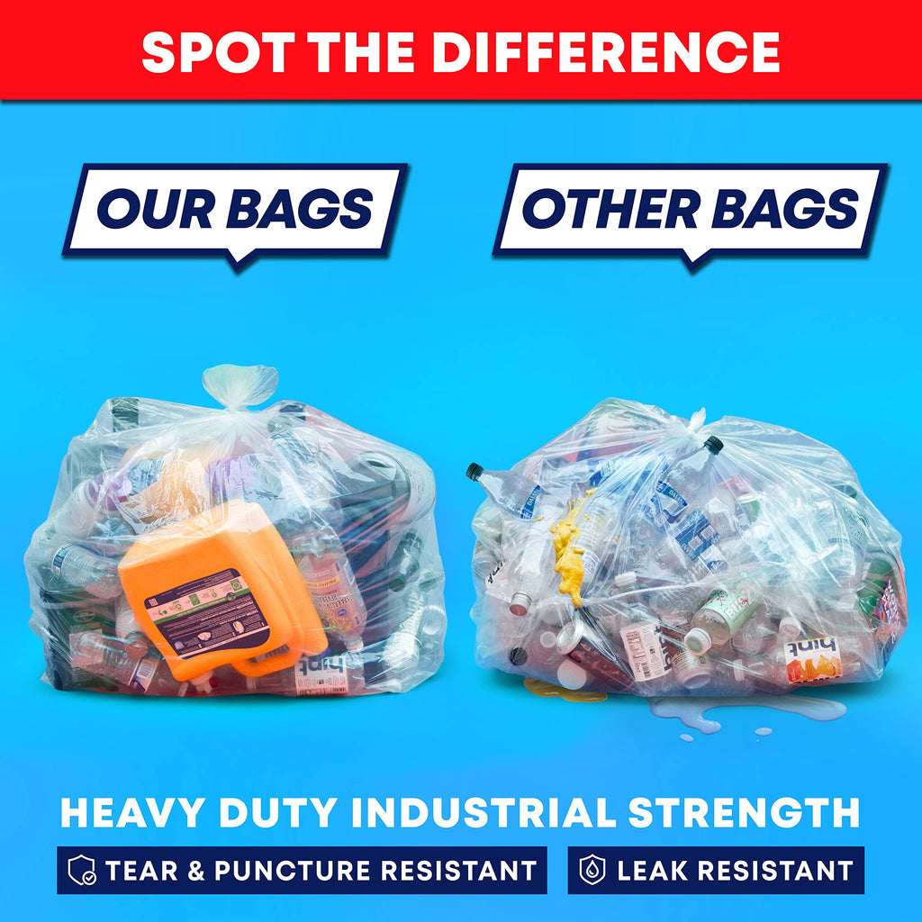 60 Gallon Heavy Duty Clear Trash Bags 150 Count A323