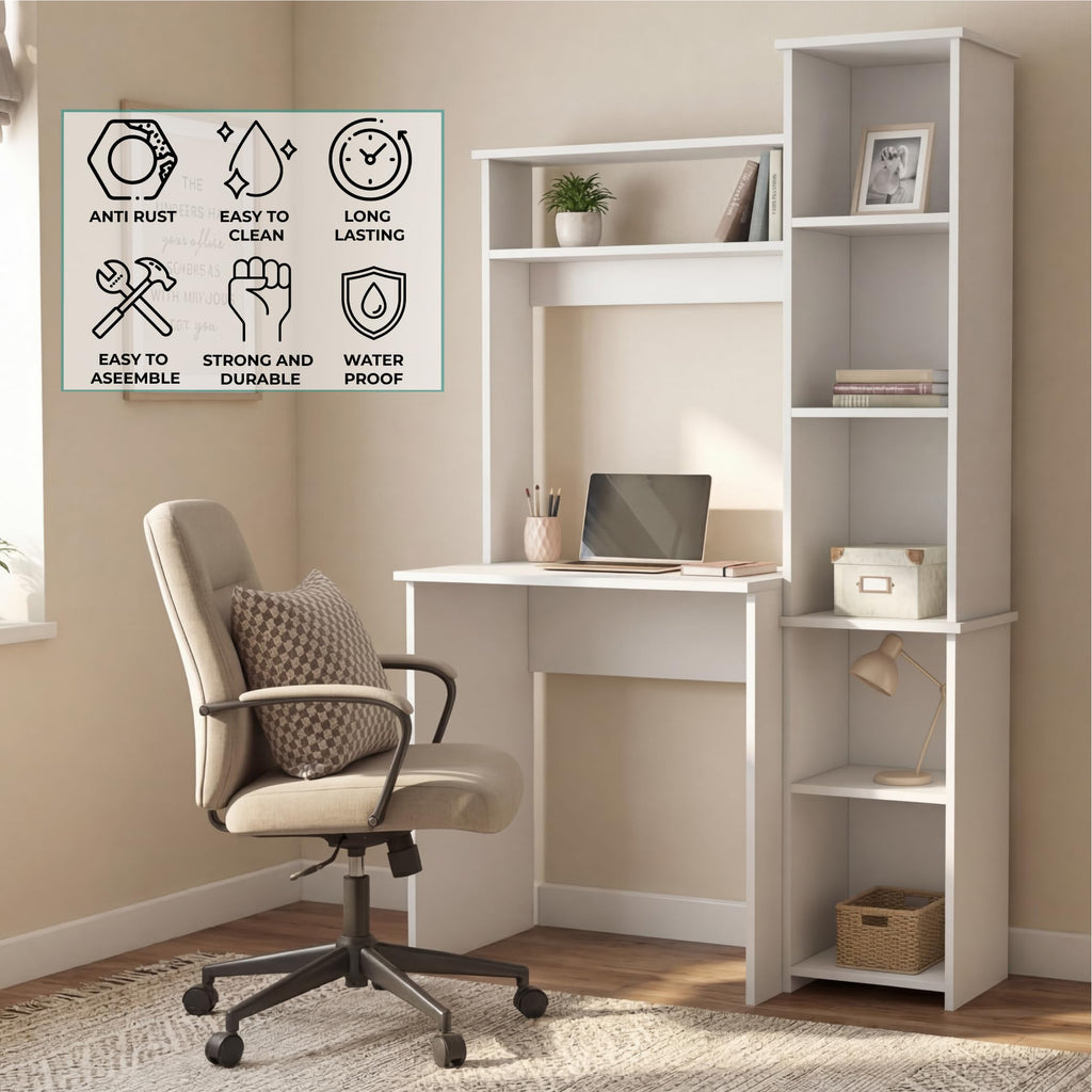 White Small Desk with Hutch and Bookshelf L932
