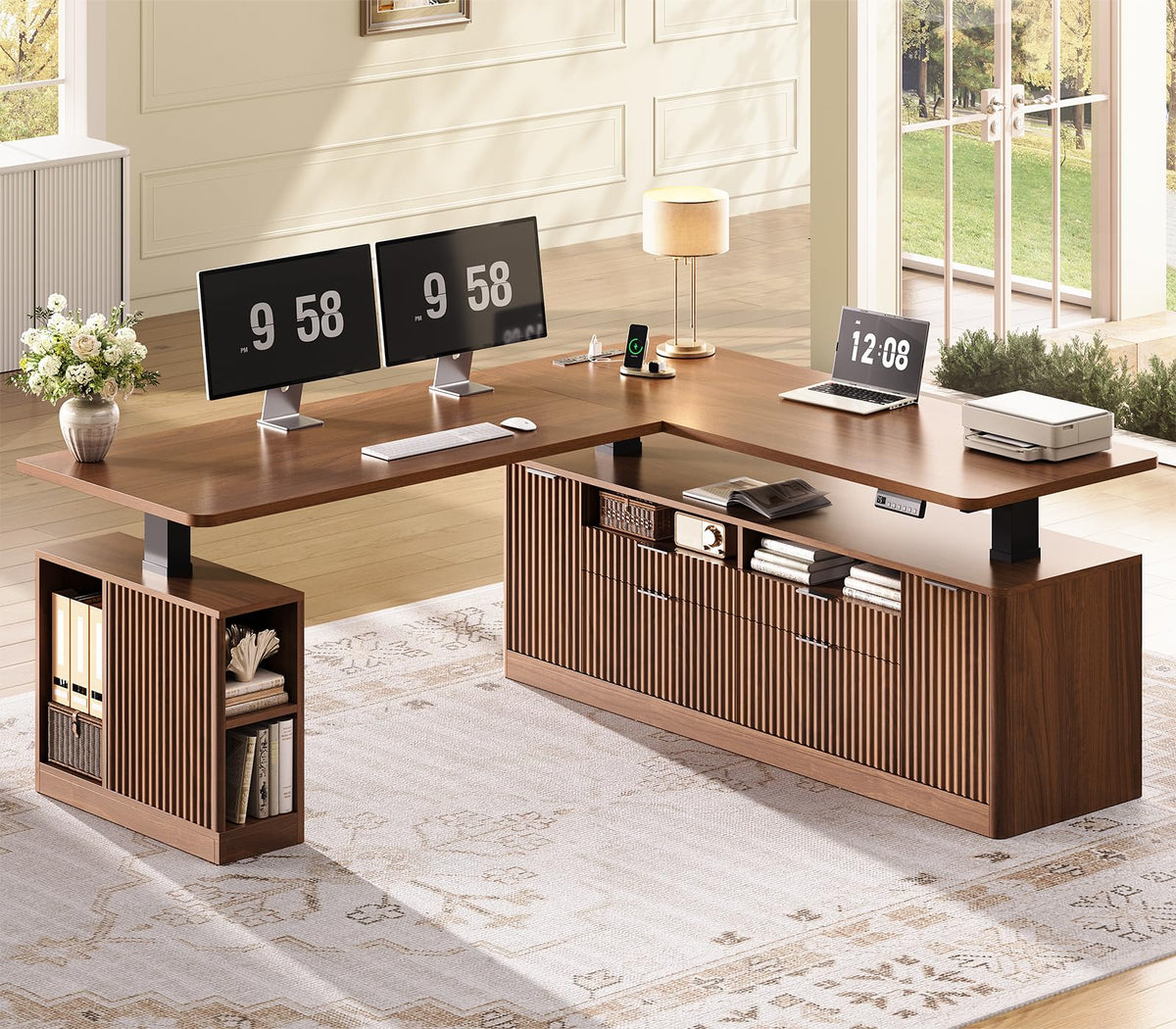 L Shaped Electric Standing Desk with 4 Drawers Q464