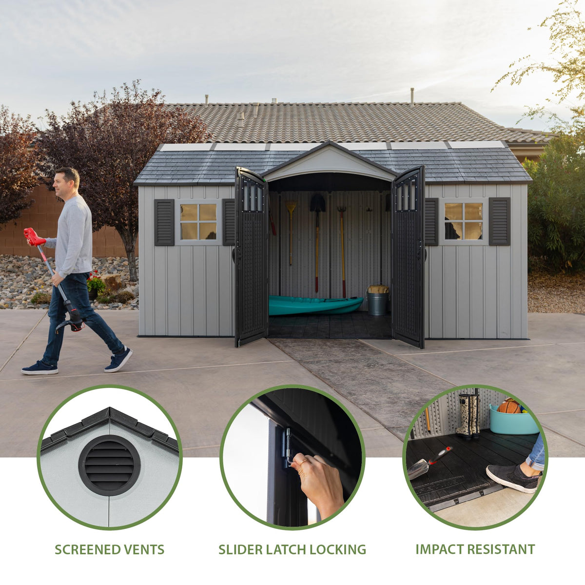 15x8 Ft Gray Resin Outdoor Storage Shed with Lockable Doors T14318