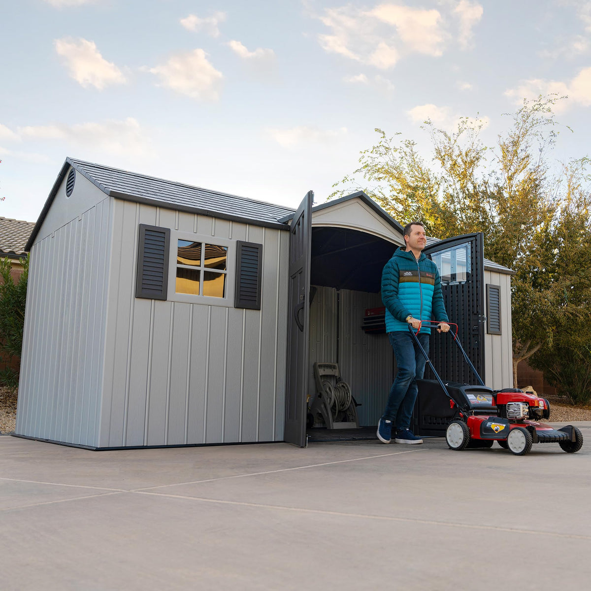15x8 Ft Gray Resin Outdoor Storage Shed with Lockable Doors T14318