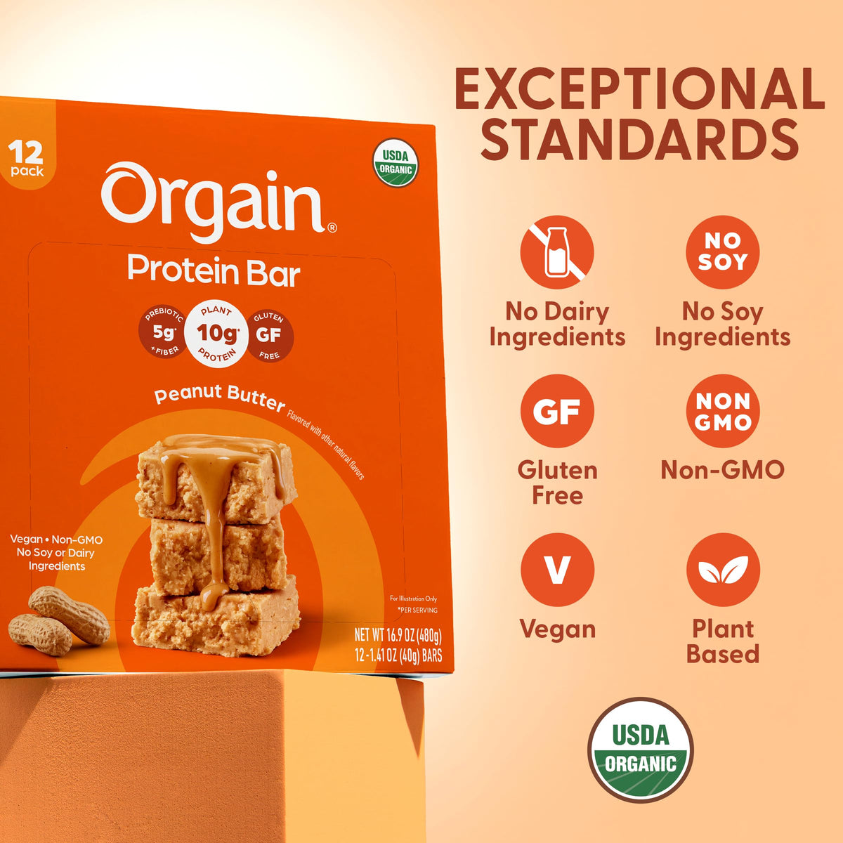 Organic Vegan 10g Protein Bars Peanut Butter 12 Pk D5129