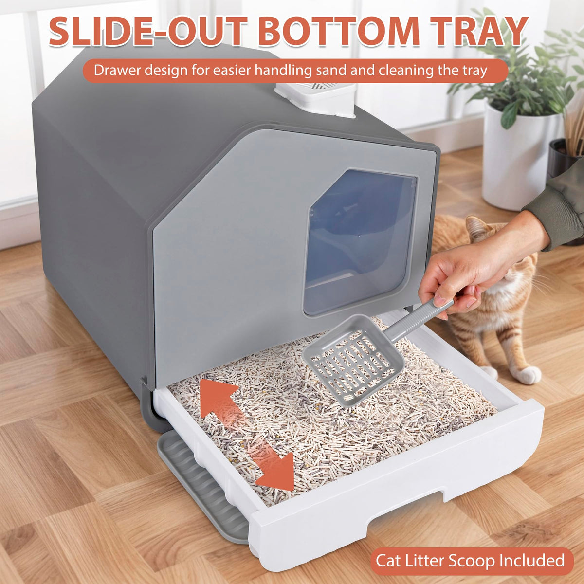 Large Enclosed Hooded Cat Litter Box with Mat & Litter Scoop T704