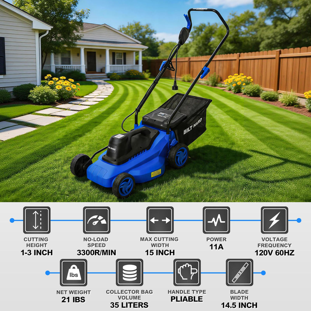 15" Corded Electric Push Mower with 35L Grass Bag O960848