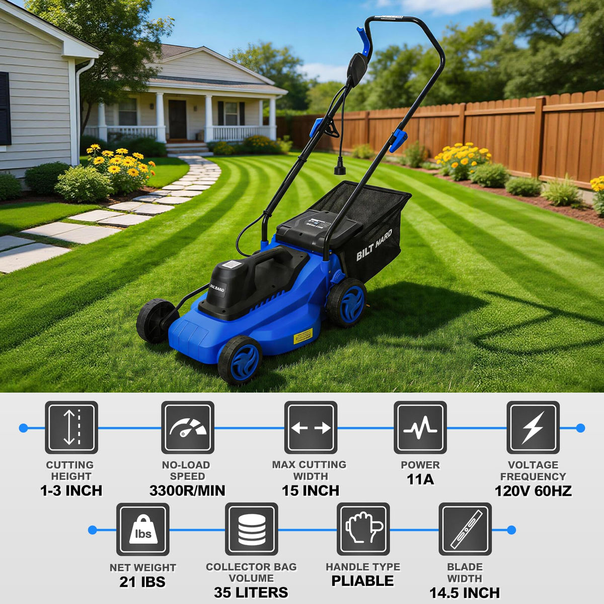 15" Corded Electric Push Mower with 35L Grass Bag O960848