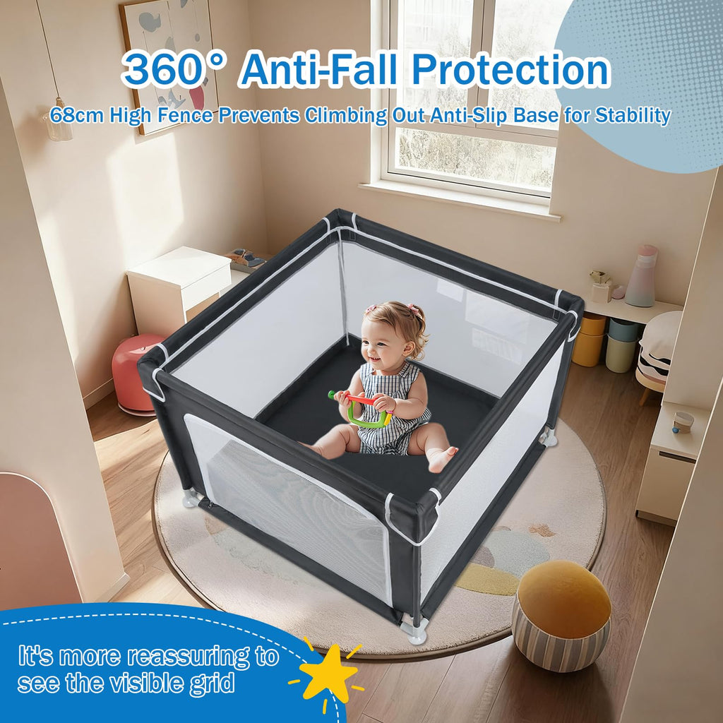Baby Playpen with Mesh and Anti-Slip Base D545