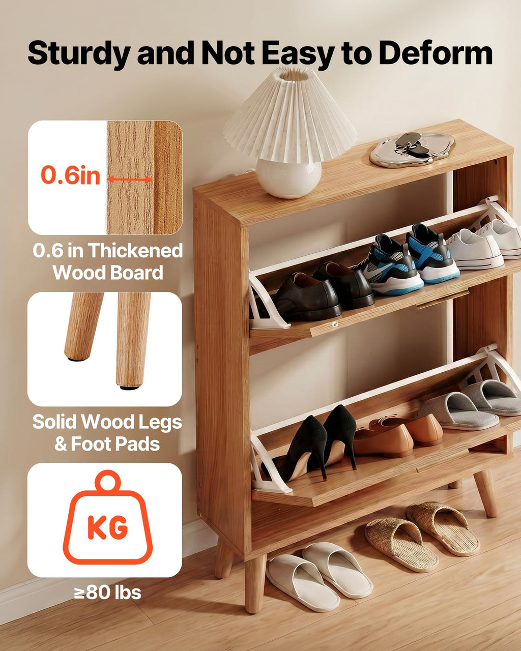 2 Flip Drawers Rattan Shoe Storage Cabinet S561
