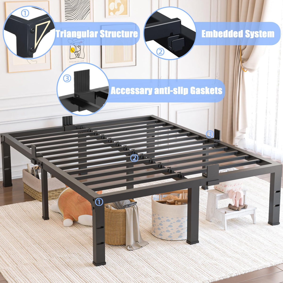 Queen Size 18 inch Heavy Duty Metal Platform Bed Frame R1900