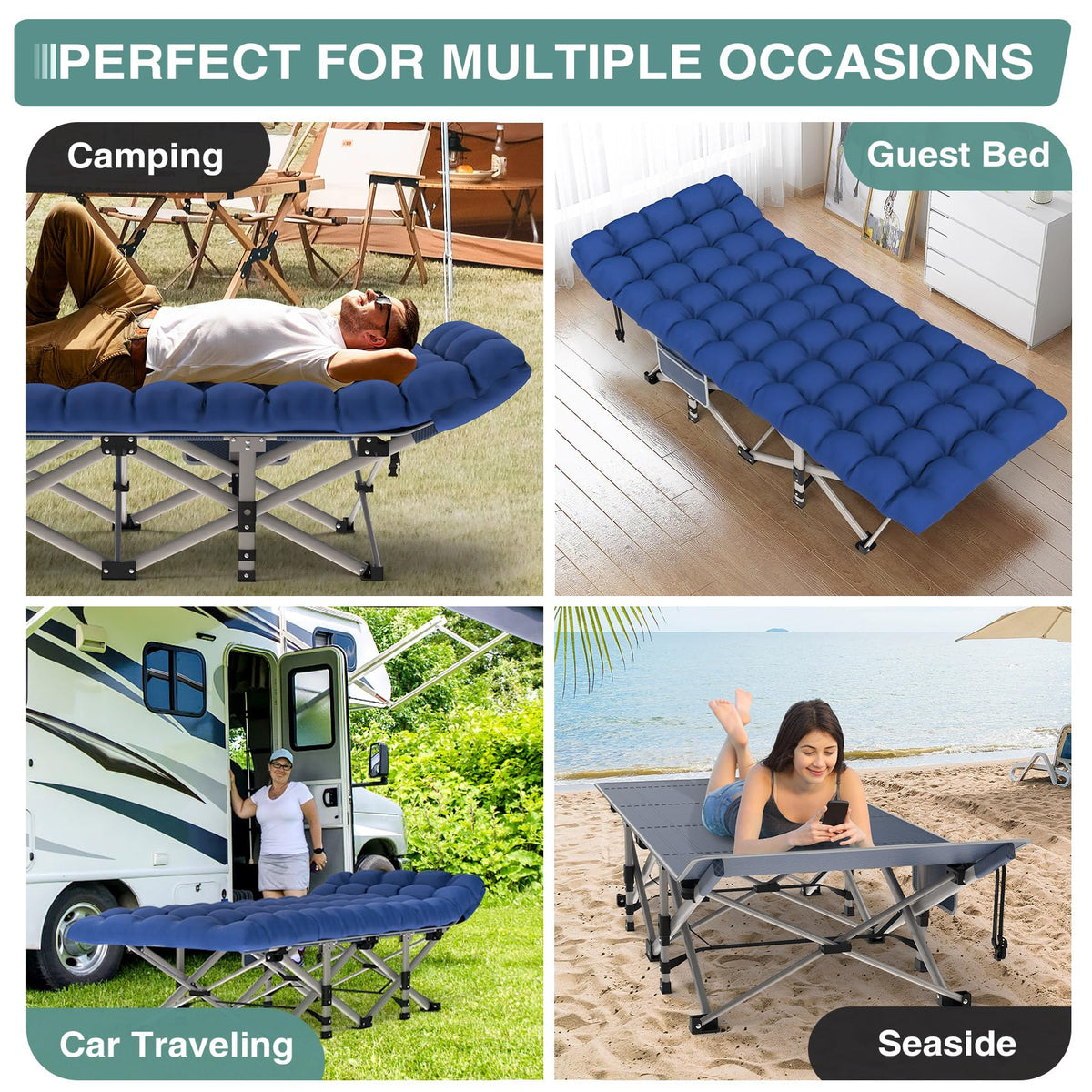 Folding Camping Cot with Mattress and Carry Bag O63368