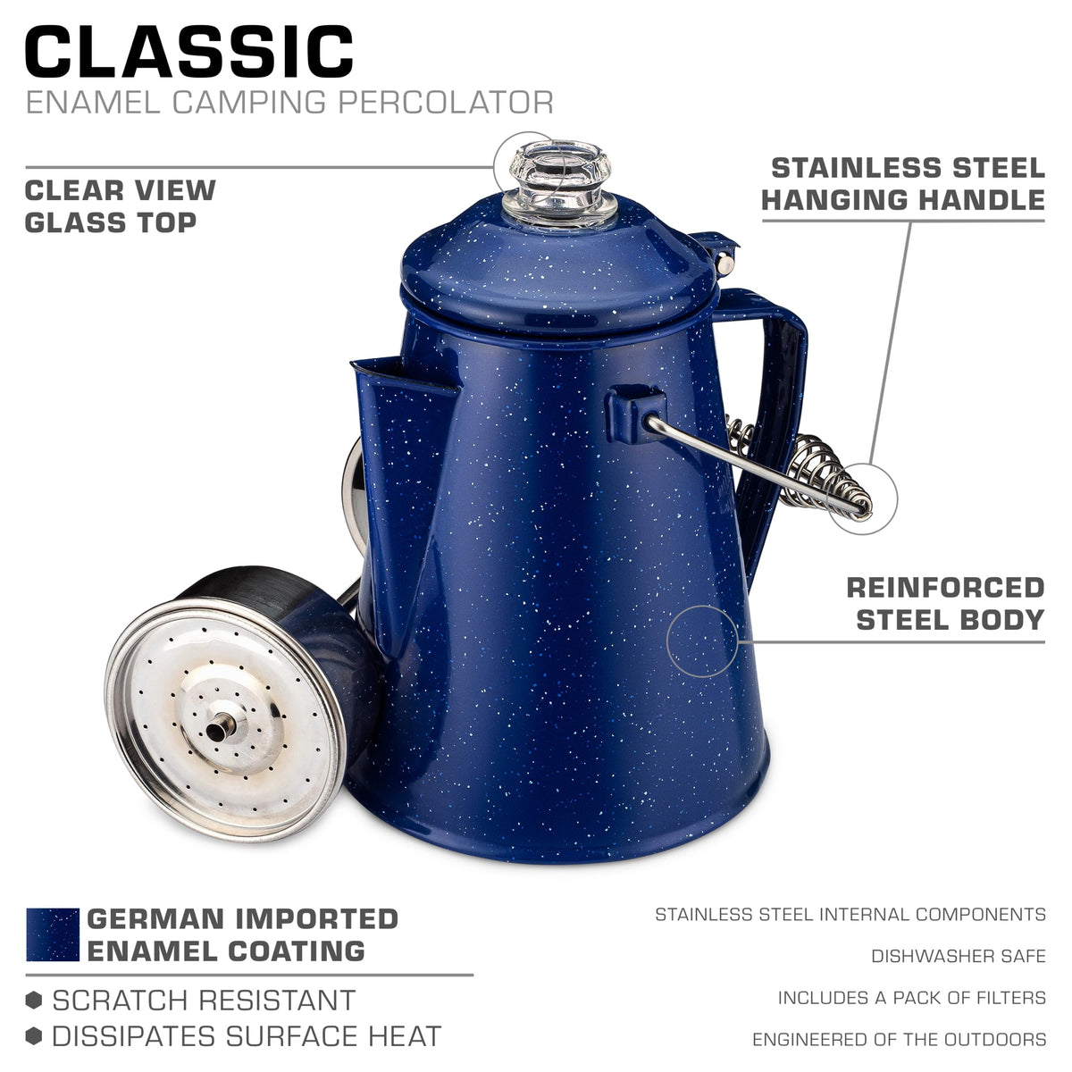 Blue Enamel 12 Cup Percolator Coffee Pot T454921