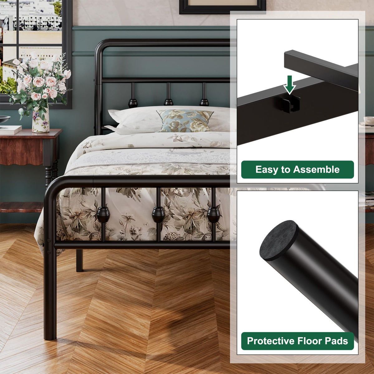 16 Inch Twin Metal Platform Bed with Headboard and Footboard Z334